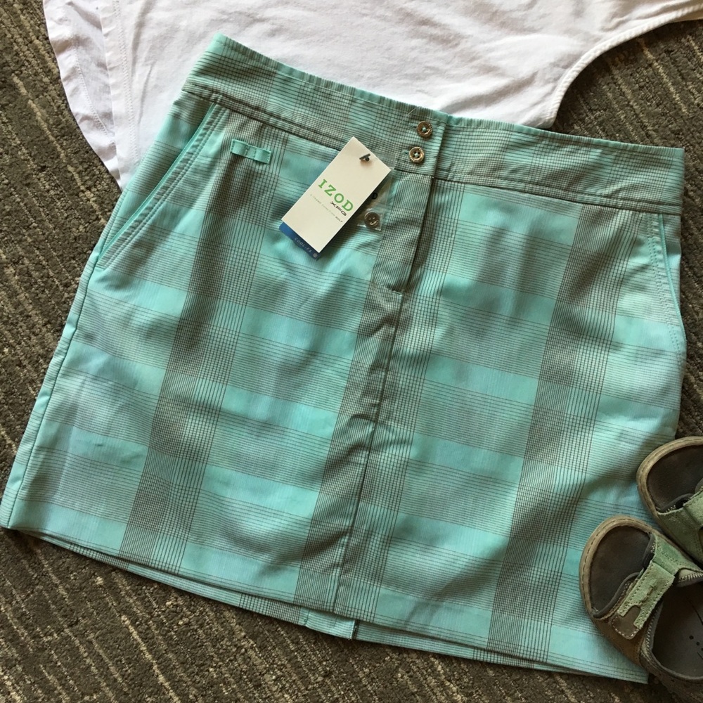 Izod XFG Cool FX Golf Skort, Blue Brown Plaid sz 4